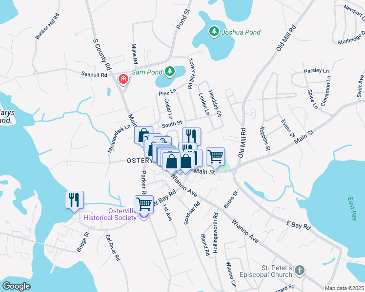 map of restaurants, bars, coffee shops, grocery stores, and more near 57 Tower Hill Road in Barnstable