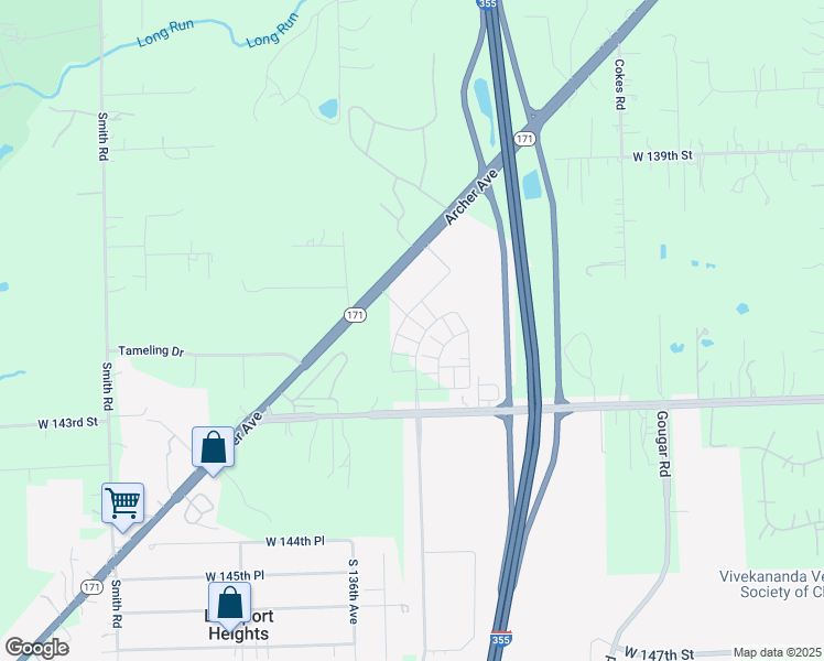 map of restaurants, bars, coffee shops, grocery stores, and more near 14160 Highland Ridge Cir in Lockport
