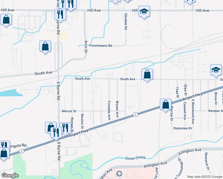 map of restaurants, bars, coffee shops, grocery stores, and more near 556 Foredale Avenue in Toledo