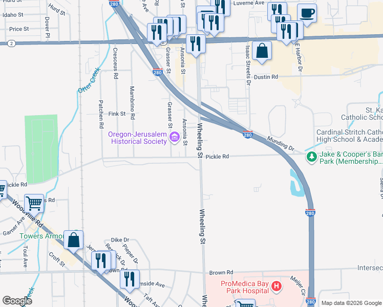 map of restaurants, bars, coffee shops, grocery stores, and more near 2547 Pickle Road in Oregon