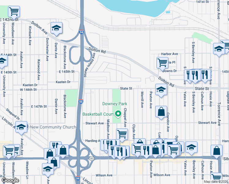 map of restaurants, bars, coffee shops, grocery stores, and more near 2025 State Street in Calumet City