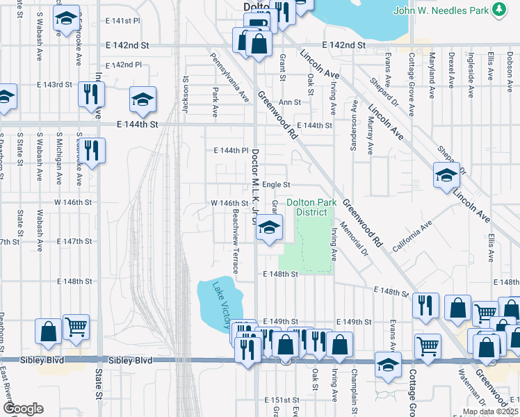 map of restaurants, bars, coffee shops, grocery stores, and more near 14607 Doctor Martin Luther King Junior Drive in Dolton