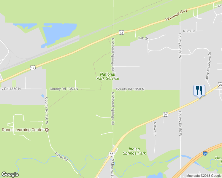 map of restaurants, bars, coffee shops, grocery stores, and more near 959 County Road 1350 North in Porter