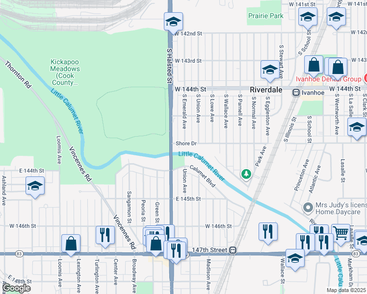 map of restaurants, bars, coffee shops, grocery stores, and more near 272 Shore Drive in Harvey