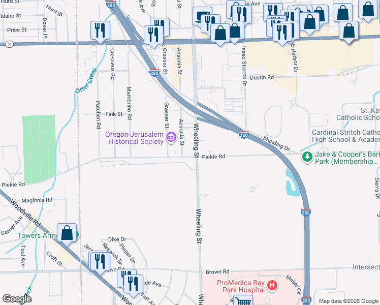 map of restaurants, bars, coffee shops, grocery stores, and more near 2547 Pickle Road in Oregon