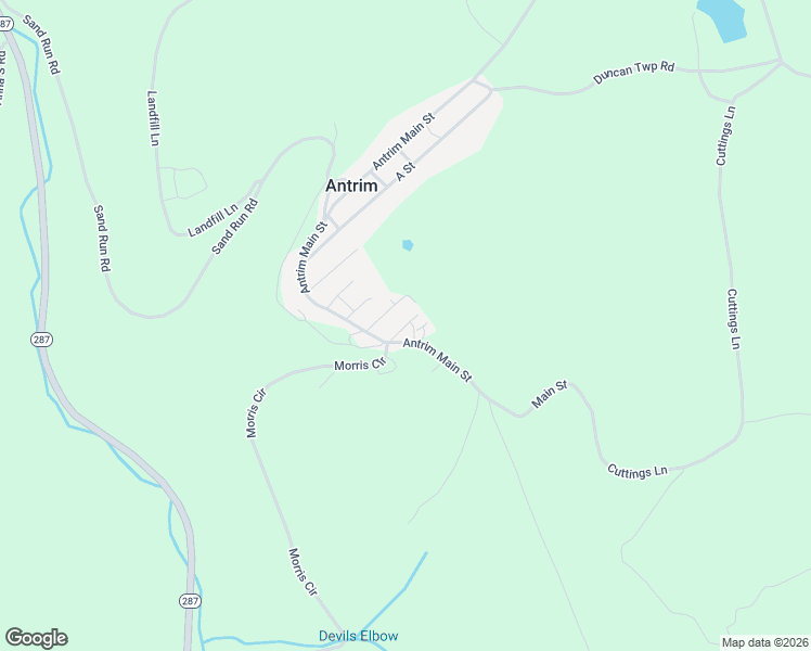 map of restaurants, bars, coffee shops, grocery stores, and more near F Street in Tioga County