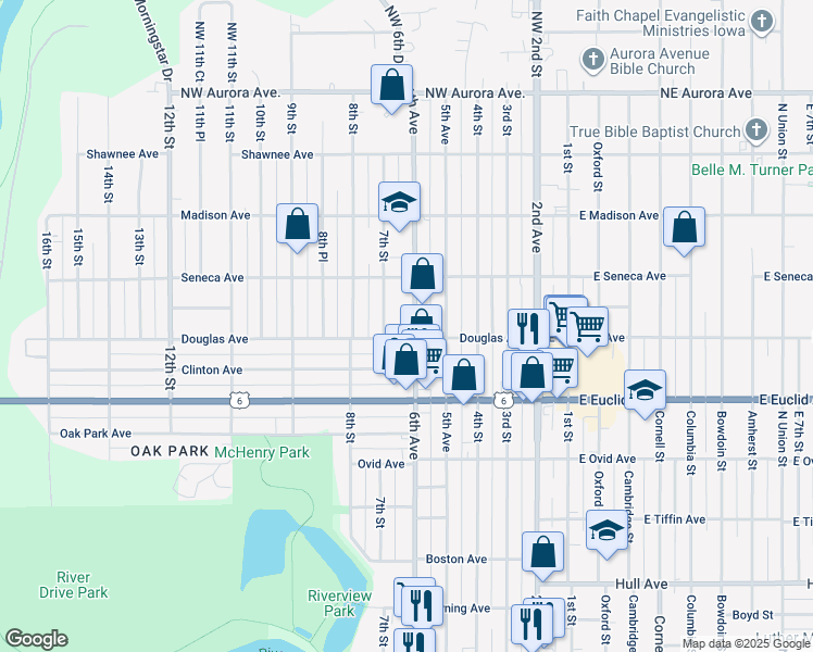 map of restaurants, bars, coffee shops, grocery stores, and more near 3808 6th Avenue in Des Moines