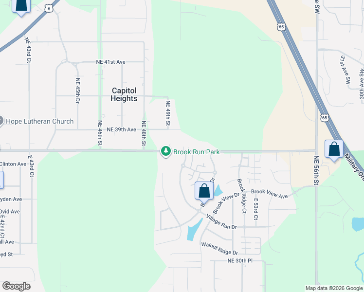 map of restaurants, bars, coffee shops, grocery stores, and more near 101 Village Run Drive in Des Moines