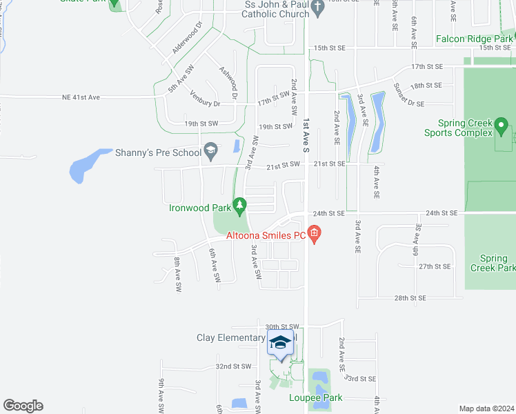 map of restaurants, bars, coffee shops, grocery stores, and more near 2351 3rd Avenue Southwest in Altoona