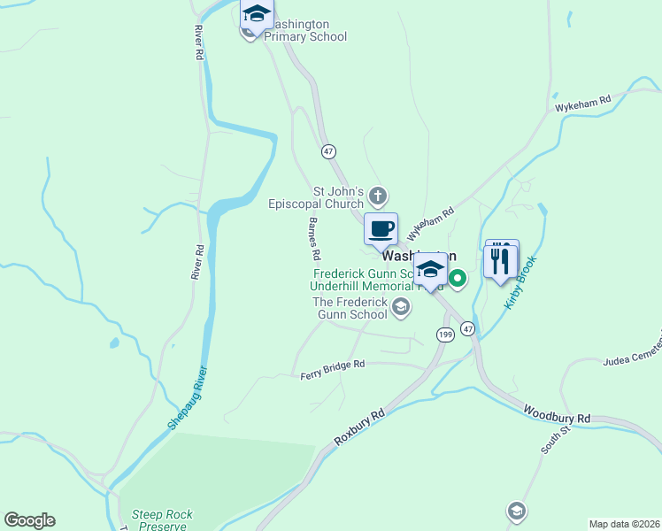 map of restaurants, bars, coffee shops, grocery stores, and more near 42 Barnes Road in Washington