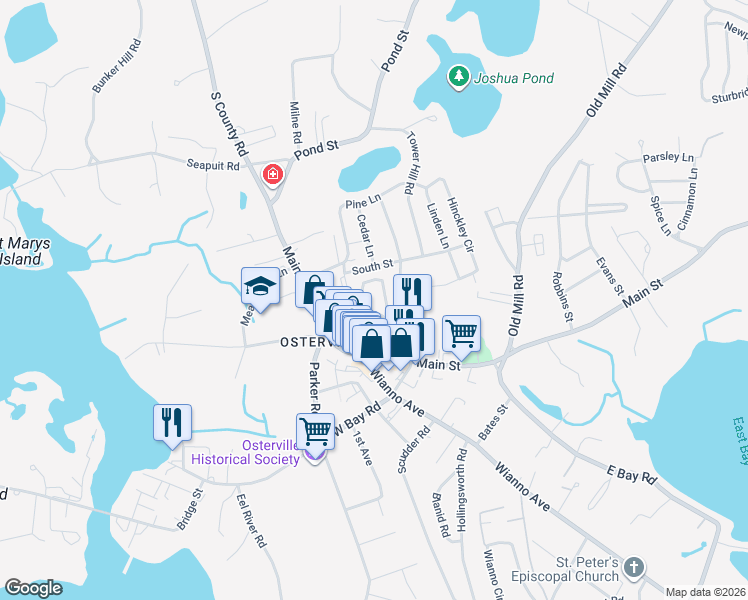 map of restaurants, bars, coffee shops, grocery stores, and more near 57 Tower Hill Road in Barnstable