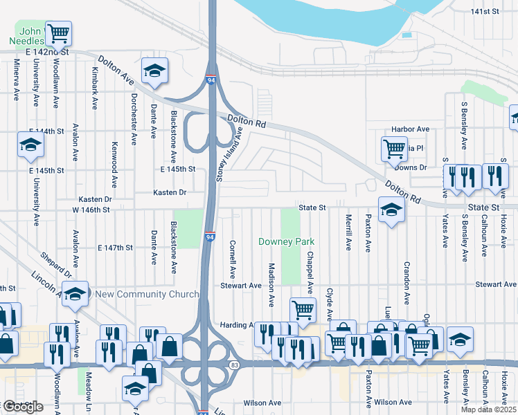 map of restaurants, bars, coffee shops, grocery stores, and more near 47 West State Street in Calumet City