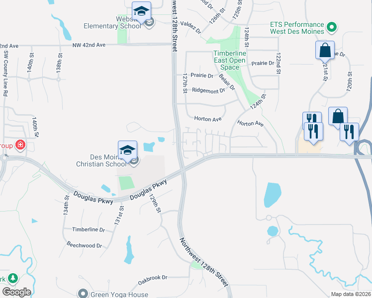 map of restaurants, bars, coffee shops, grocery stores, and more near 3809 Northwest 128th Street in Urbandale