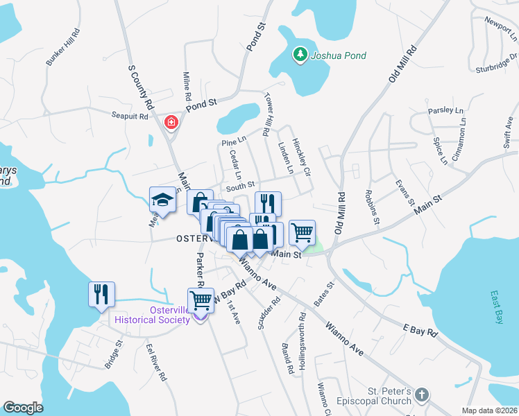 map of restaurants, bars, coffee shops, grocery stores, and more near in Barnstable