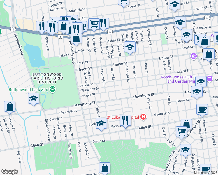 map of restaurants, bars, coffee shops, grocery stores, and more near 289 Maple Street in New Bedford