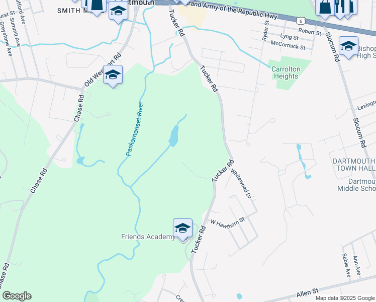 map of restaurants, bars, coffee shops, grocery stores, and more near 1310 Tucker Road in Dartmouth