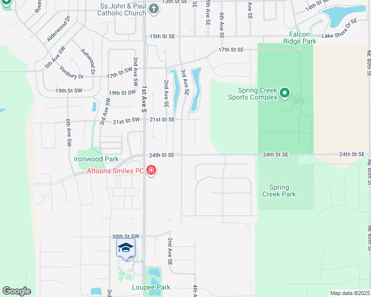 map of restaurants, bars, coffee shops, grocery stores, and more near 405 25th Street Southeast in Altoona