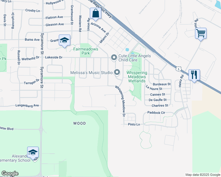 map of restaurants, bars, coffee shops, grocery stores, and more near 2417 Whispering Meadow Drive in Iowa City