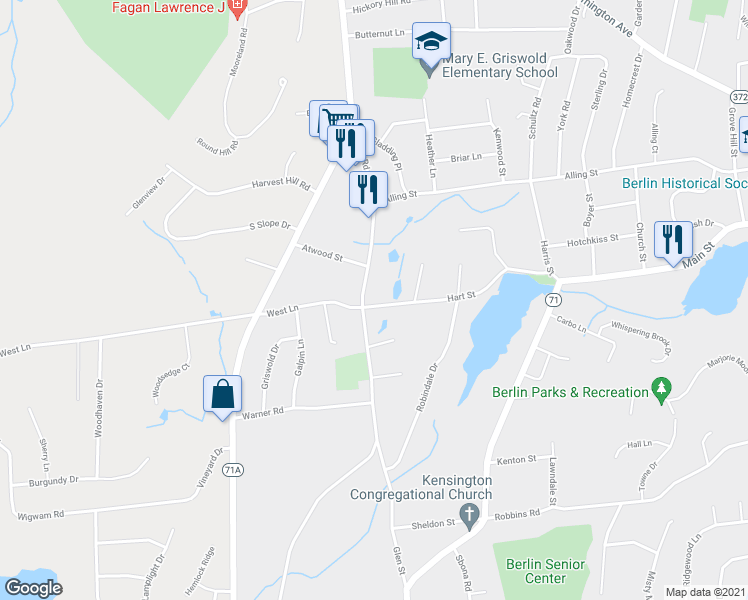 map of restaurants, bars, coffee shops, grocery stores, and more near 214 Hart Street in Berlin