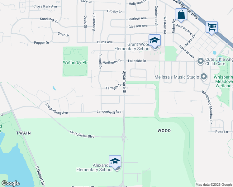 map of restaurants, bars, coffee shops, grocery stores, and more near 1561 Dickenson Lane in Iowa City