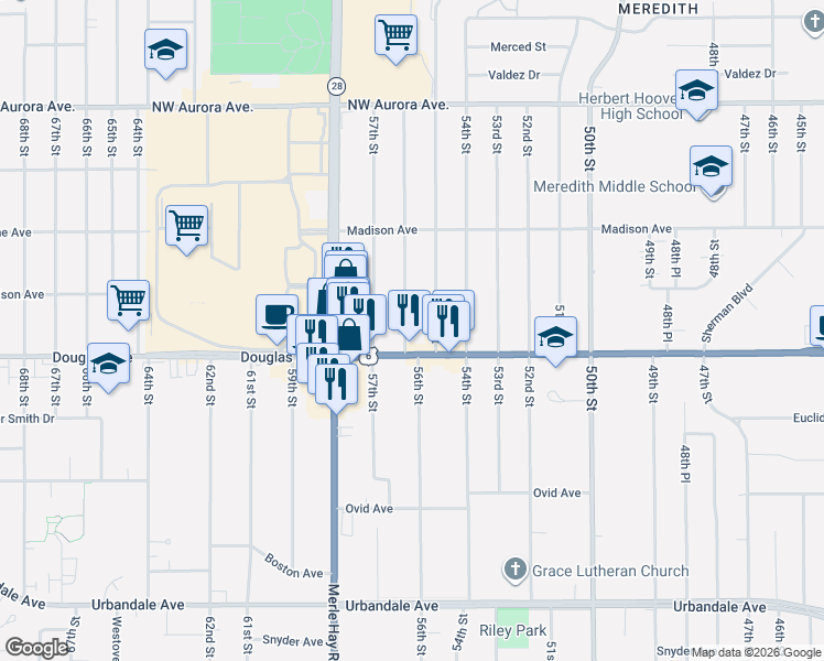 map of restaurants, bars, coffee shops, grocery stores, and more near 5525 U.S. 6 in Des Moines