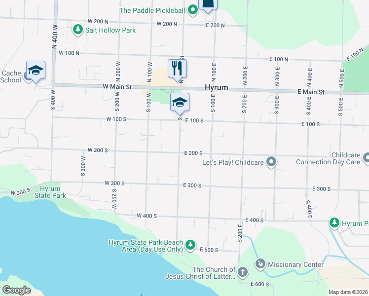 map of restaurants, bars, coffee shops, grocery stores, and more near 213 South Center Street in Hyrum