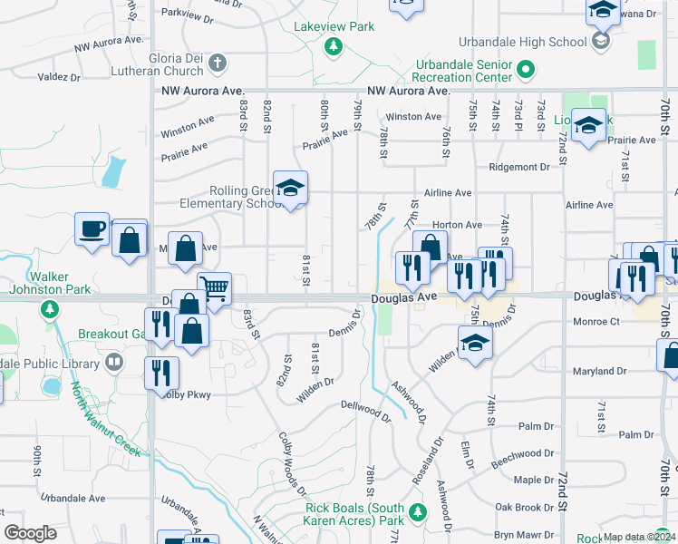 map of restaurants, bars, coffee shops, grocery stores, and more near 3805 80th Street in Urbandale