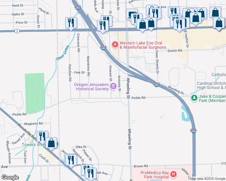 map of restaurants, bars, coffee shops, grocery stores, and more near 1133 Grasser Street in Oregon