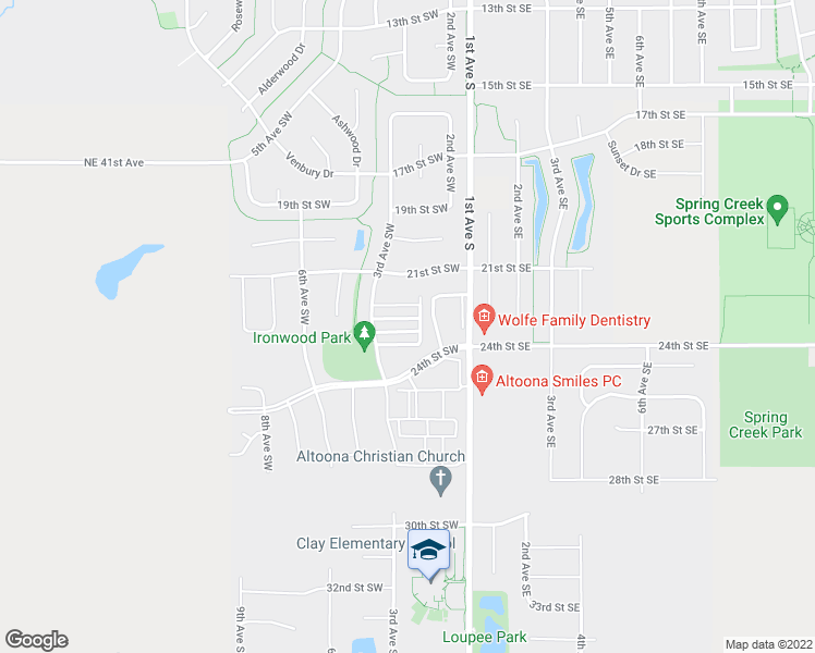 map of restaurants, bars, coffee shops, grocery stores, and more near 2293 3rd Avenue Southwest in Altoona