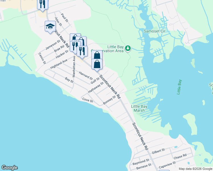 map of restaurants, bars, coffee shops, grocery stores, and more near 190 Sconticut Neck Road in Fairhaven