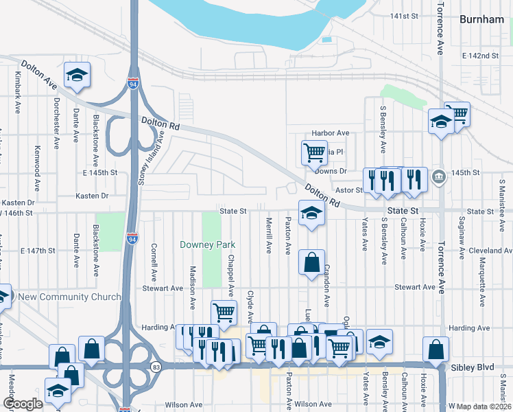 map of restaurants, bars, coffee shops, grocery stores, and more near 274 Clyde Avenue in Calumet City