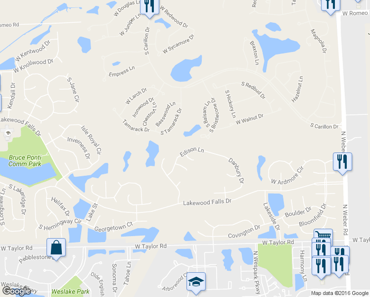 map of restaurants, bars, coffee shops, grocery stores, and more near 21306 Edison Lane in Plainfield
