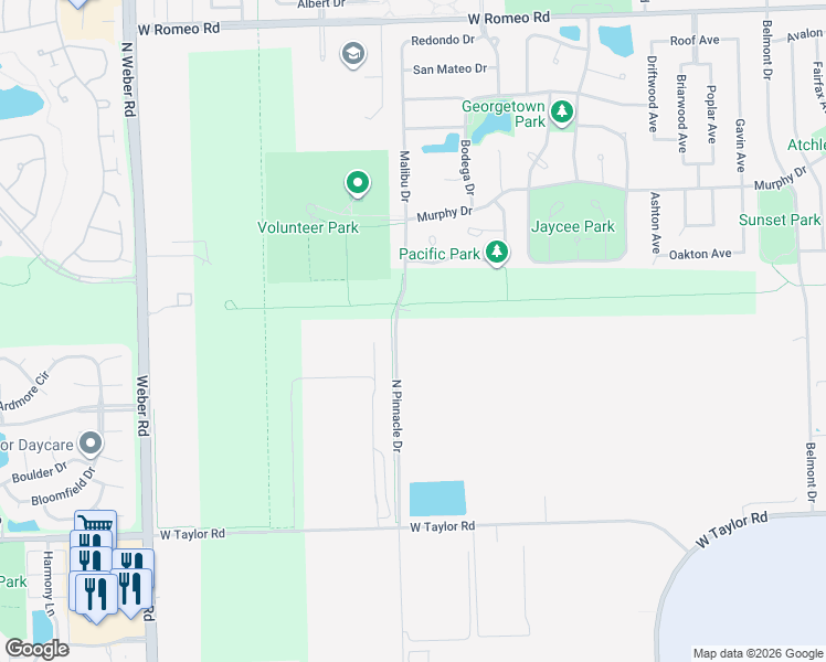 map of restaurants, bars, coffee shops, grocery stores, and more near 195 North Pinnacle Drive in Romeoville