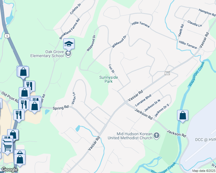 map of restaurants, bars, coffee shops, grocery stores, and more near 13 Jackson Road in Poughkeepsie