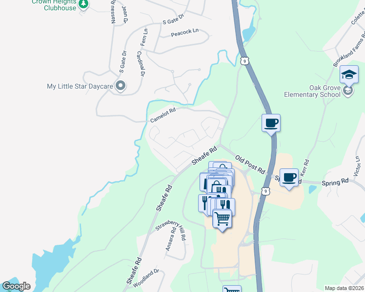 map of restaurants, bars, coffee shops, grocery stores, and more near 94 Castle Boulevard in Poughkeepsie