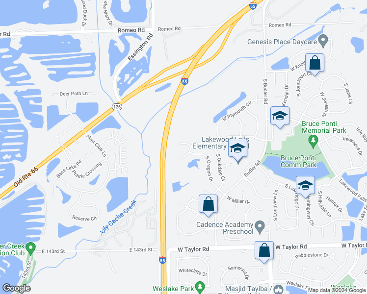 map of restaurants, bars, coffee shops, grocery stores, and more near 23307 West Odessa Court in Plainfield