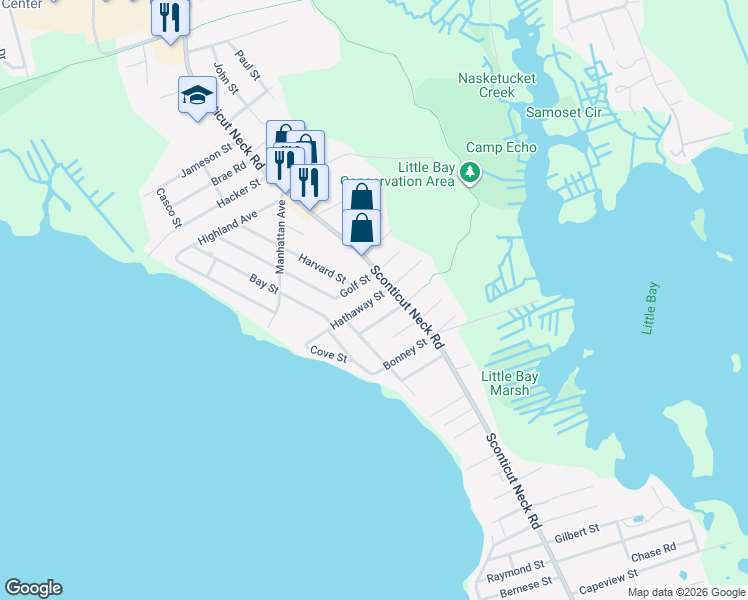map of restaurants, bars, coffee shops, grocery stores, and more near 28 Hathaway Street in Fairhaven