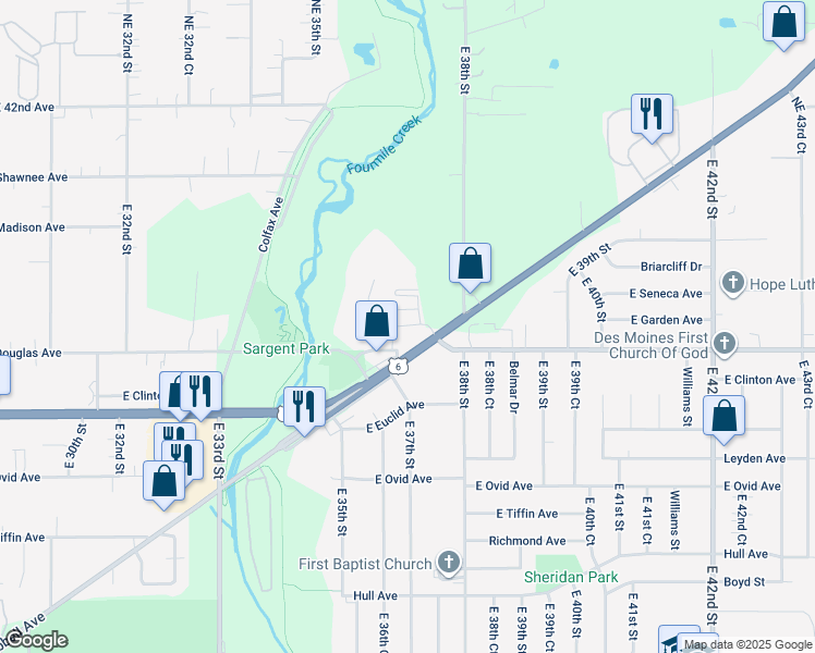 map of restaurants, bars, coffee shops, grocery stores, and more near 3710 Hubbell Avenue in Des Moines
