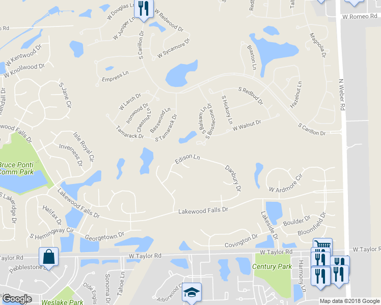 map of restaurants, bars, coffee shops, grocery stores, and more near 21252 Edison Lane in Plainfield