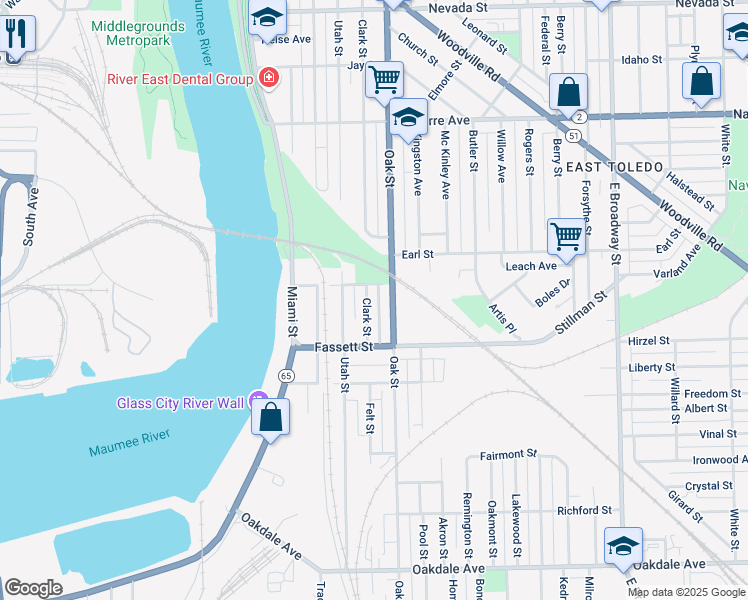 map of restaurants, bars, coffee shops, grocery stores, and more near 305 Wilmot Street in Toledo