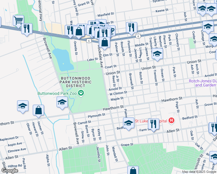 map of restaurants, bars, coffee shops, grocery stores, and more near 249 Reed Street in New Bedford