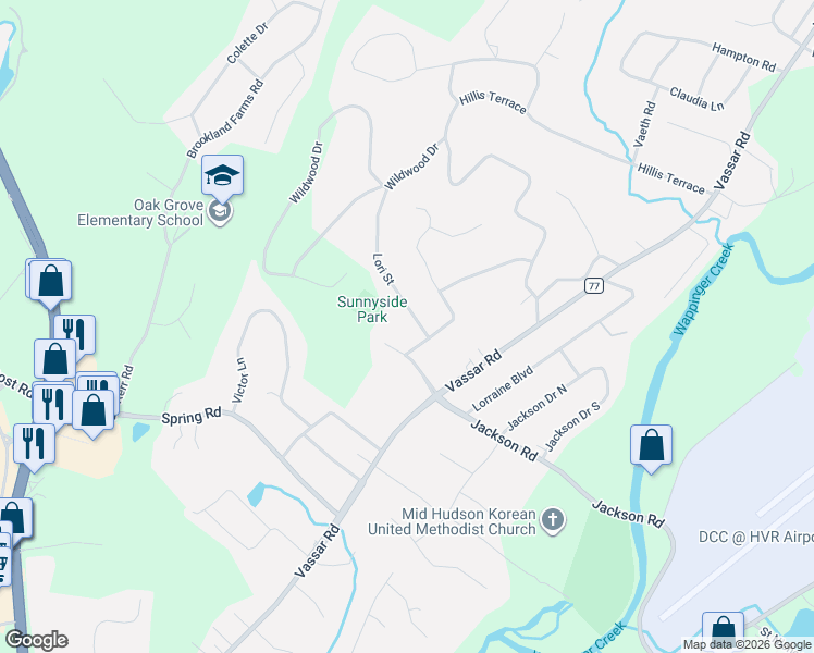 map of restaurants, bars, coffee shops, grocery stores, and more near 8 Lori Street in Poughkeepsie