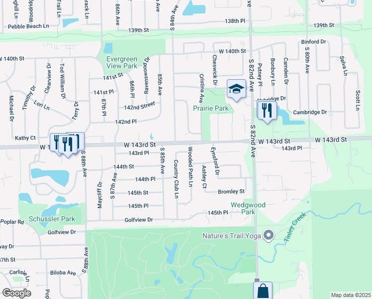 map of restaurants, bars, coffee shops, grocery stores, and more near in Orland Park