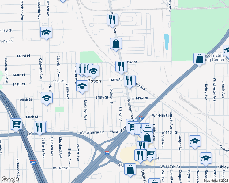 map of restaurants, bars, coffee shops, grocery stores, and more near 2340 144th Place in Posen
