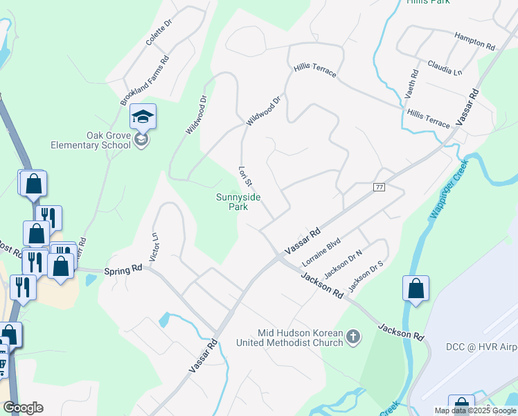 map of restaurants, bars, coffee shops, grocery stores, and more near 8 Lori Street in Poughkeepsie