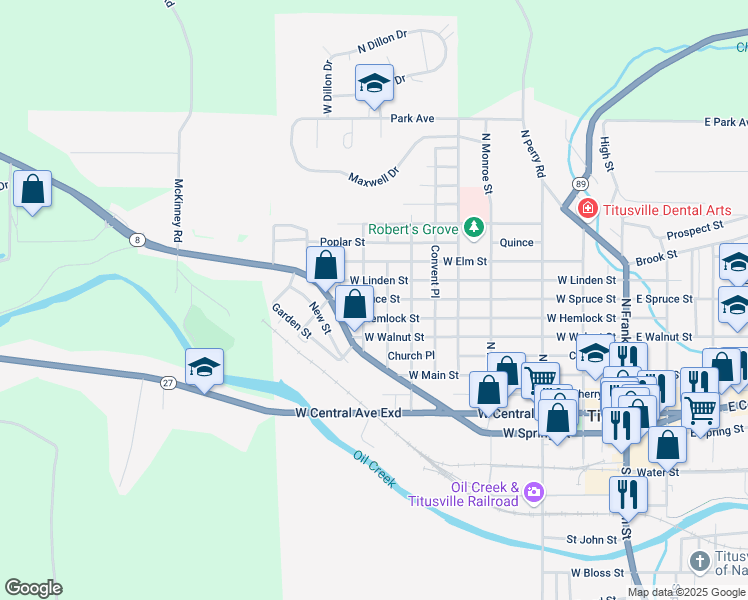 map of restaurants, bars, coffee shops, grocery stores, and more near 416 North 3rd Street in Titusville