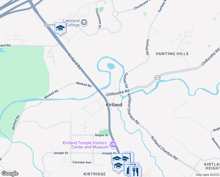 map of restaurants, bars, coffee shops, grocery stores, and more near 8813 Overlook Drive in Kirtland