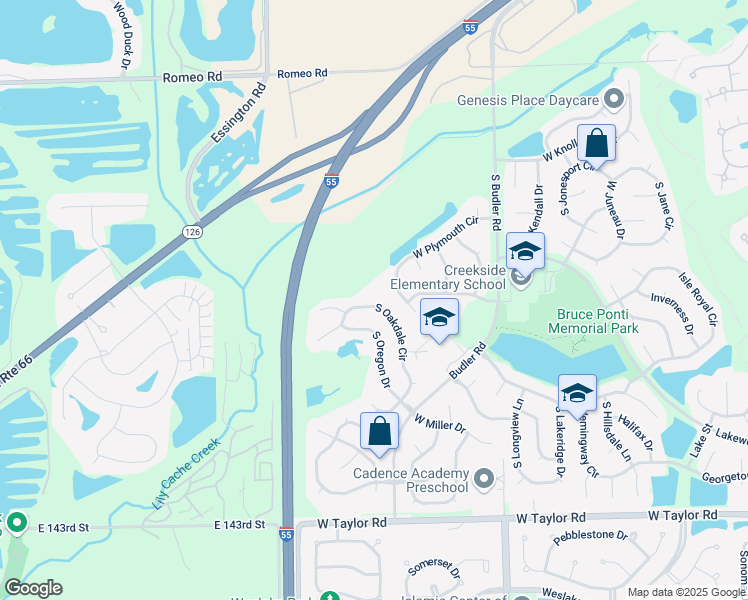 map of restaurants, bars, coffee shops, grocery stores, and more near 13953 South Oakdale Circle in Plainfield