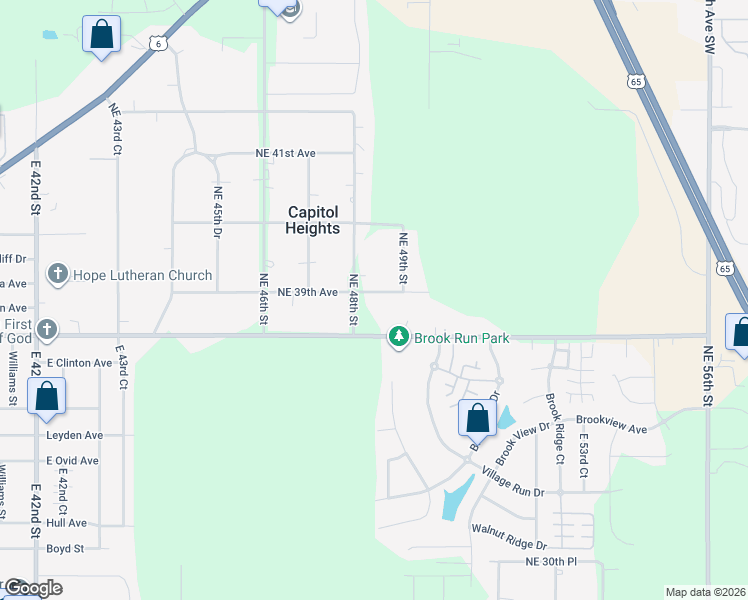 map of restaurants, bars, coffee shops, grocery stores, and more near 4845 Northeast 39th Avenue in Des Moines