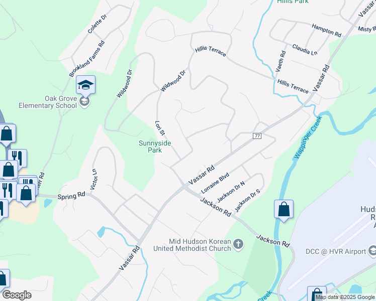 map of restaurants, bars, coffee shops, grocery stores, and more near 21 Briarcliff Avenue in Poughkeepsie